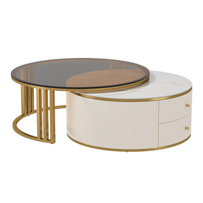 Grovyn 28"-32" Round Nesting Coffee Table Set with Sintered Stone Top