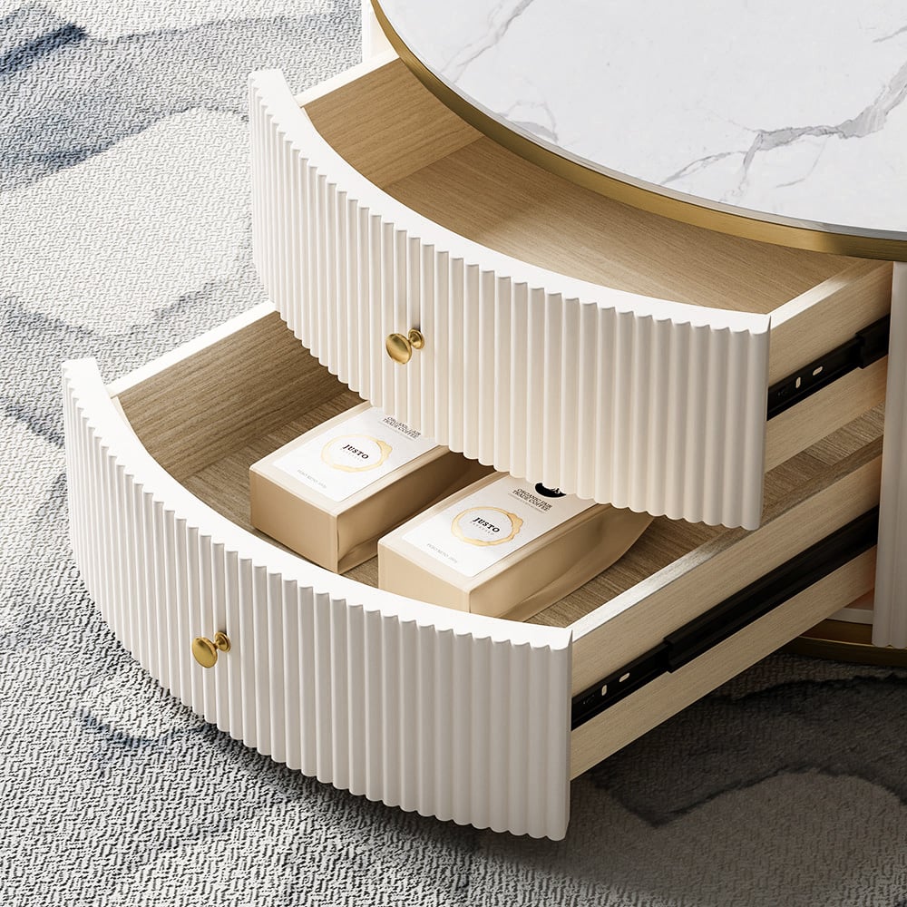 Grovyn 28"-32" Round Nesting Coffee Table Set with Sintered Stone Top