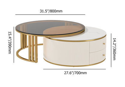 Grovyn 28"-32" Round Nesting Coffee Table Set with Sintered Stone Top