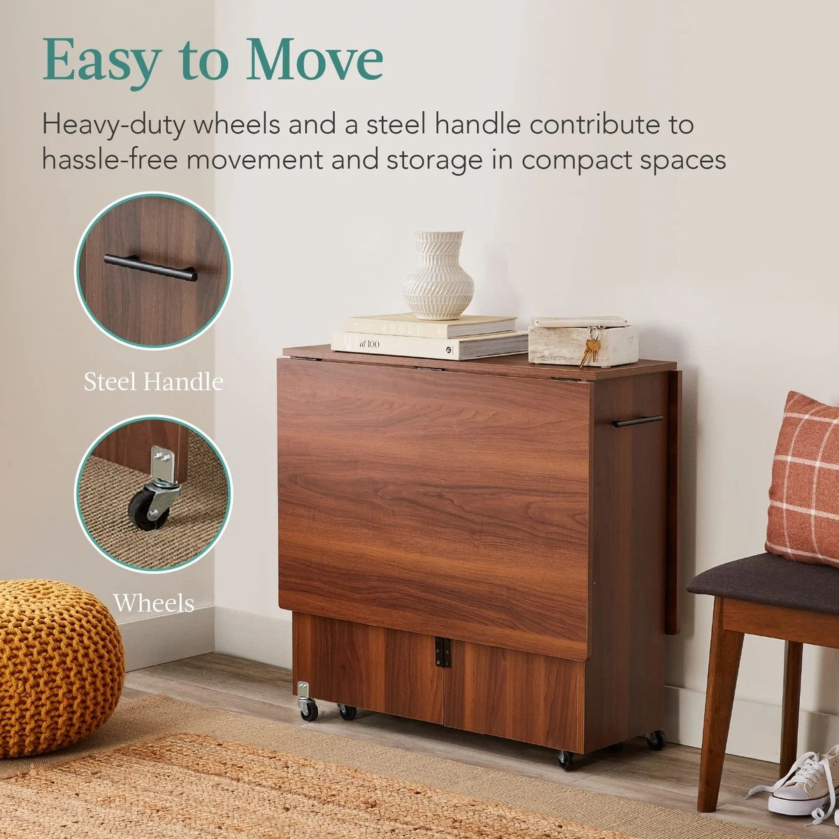 Table à manger pliable avec tiroir et étagères de rangement