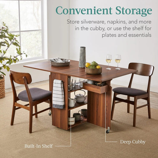 Table à manger pliable avec tiroir et étagères de rangement