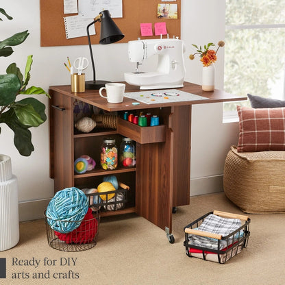 Table à manger pliable avec tiroir et étagères de rangement