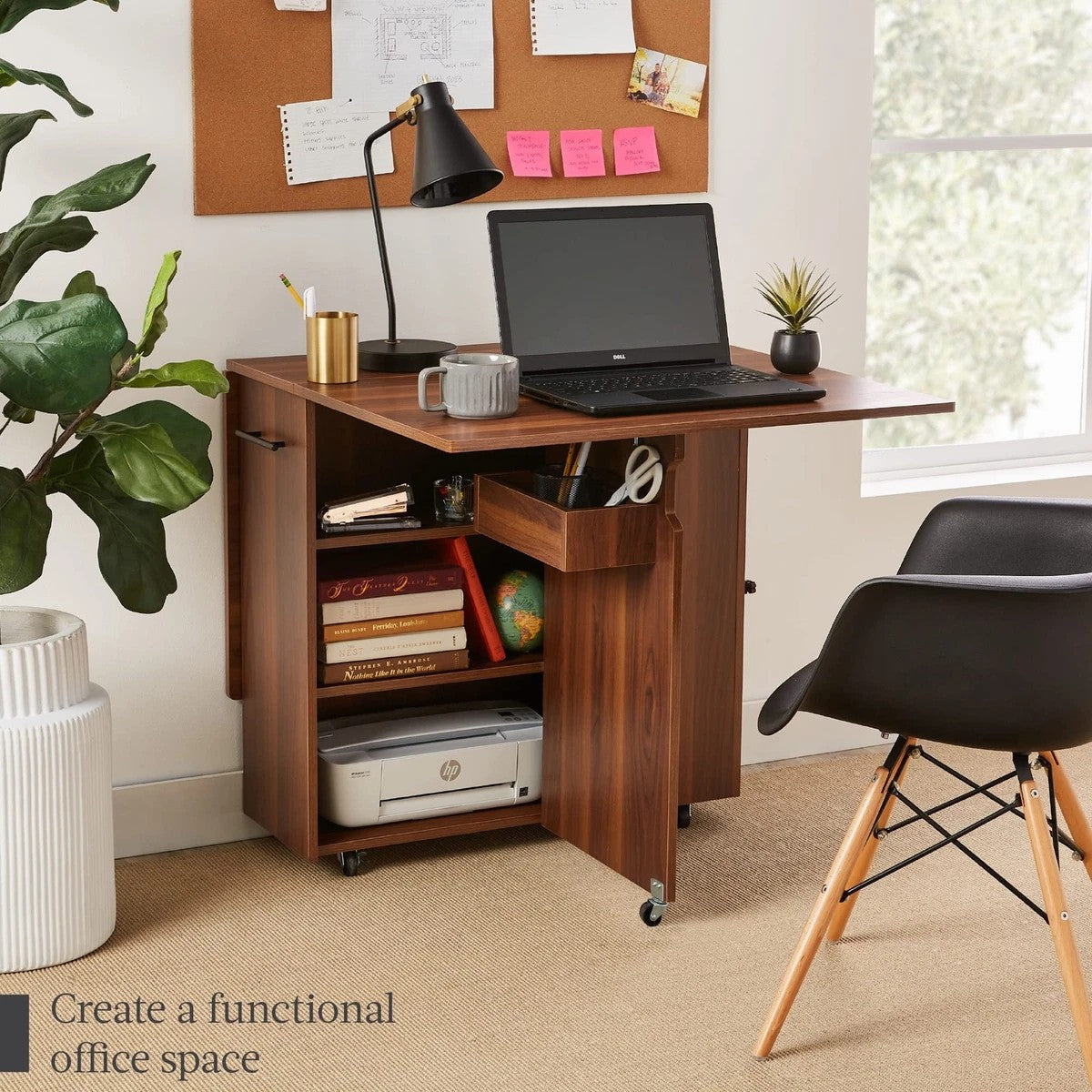 Table à manger pliable avec tiroir et étagères de rangement
