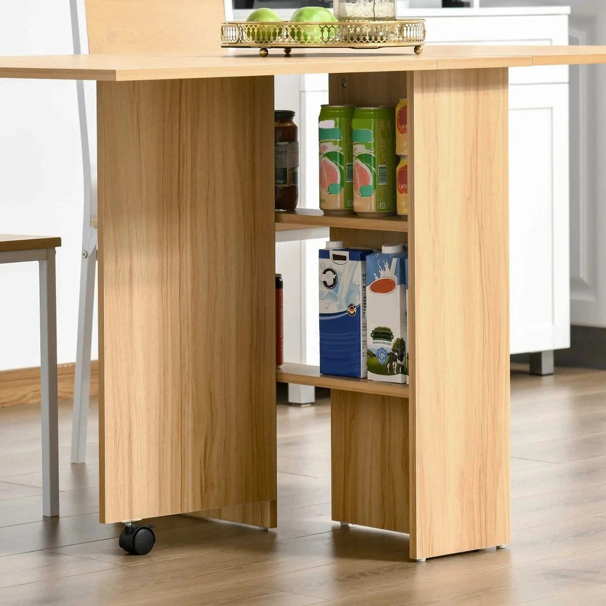 Table à manger pliable avec tiroir et étagères de rangement