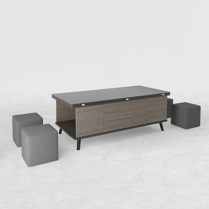5 Pieces Lift Top Coffee Table Set with Storage Convertible Dining Table with Ottomans