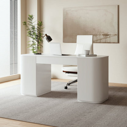 60" Modern White Standing Computer Desk with 2 Doors and Storage Office Desk
