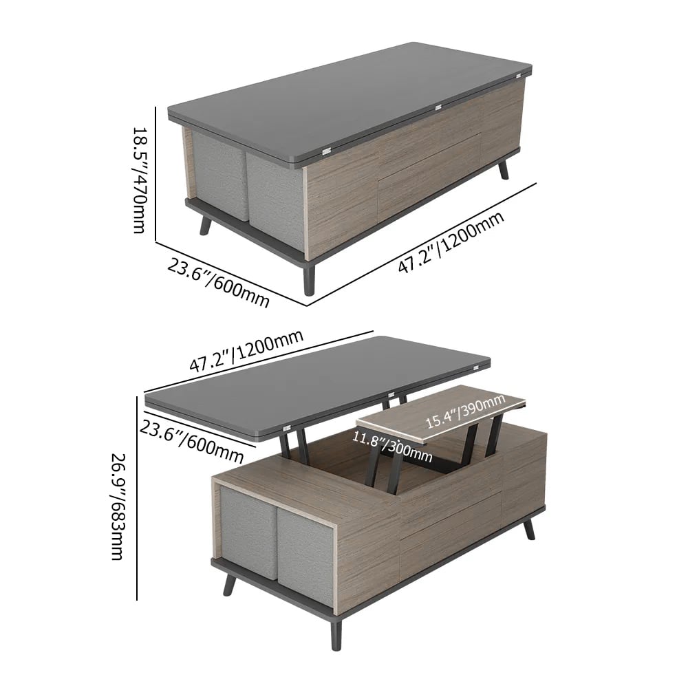 5 Pieces Lift Top Coffee Table Set with Storage Convertible Dining Table with Ottomans