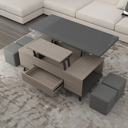 5 Pieces Lift Top Coffee Table Set with Storage Convertible Dining Table with Ottomans