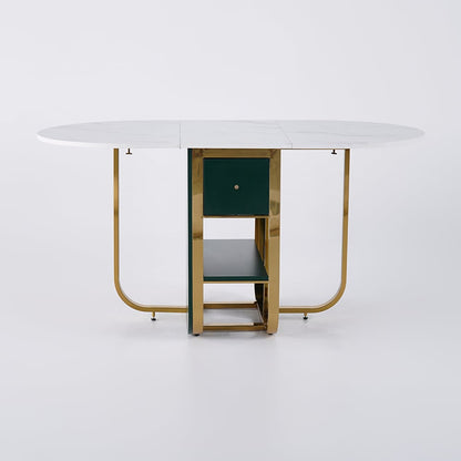 59.1" Modern Rectangle Leaf Folding Wood Dining Table with Storage Seats 4-6 People