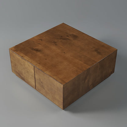 35" Square Pine Wood Block Coffee Table with 4 Drawers