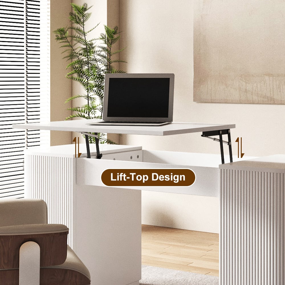 60" Modern White Standing Computer Desk with 2 Doors and Storage Office Desk