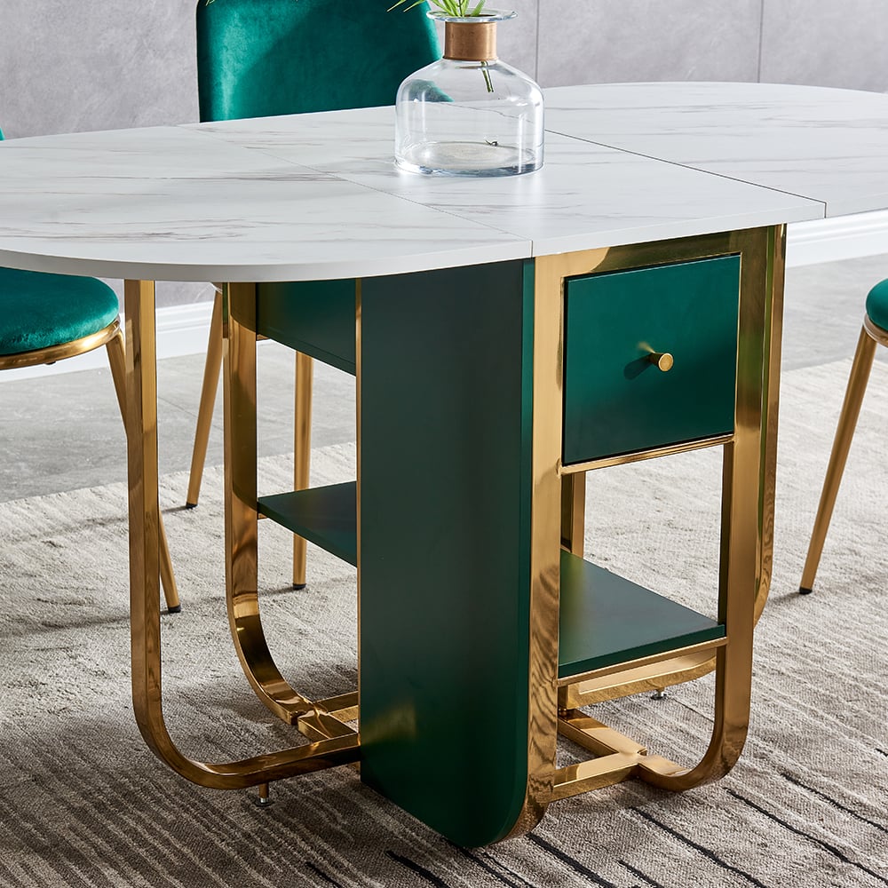 59.1" Modern Rectangle Leaf Folding Wood Dining Table with Storage Seats 4-6 People