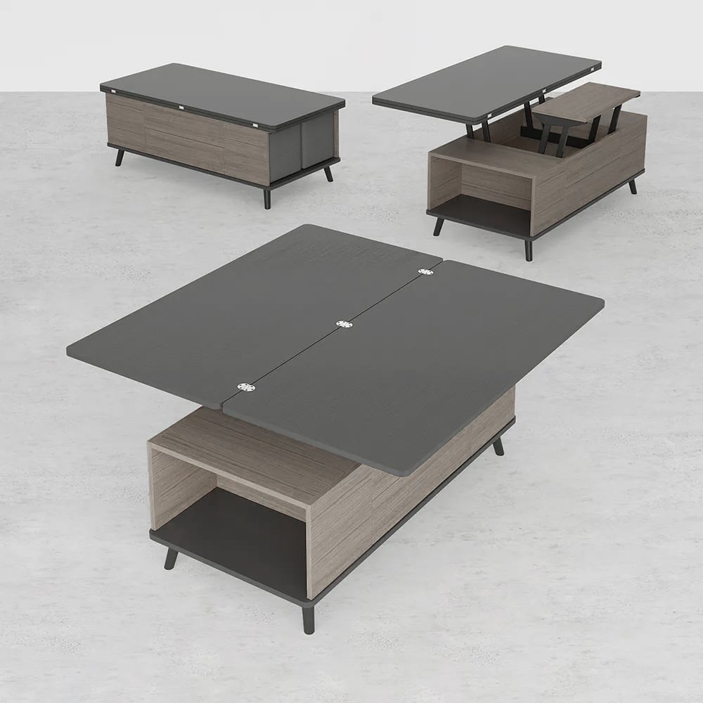 5 Pieces Lift Top Coffee Table Set with Storage Convertible Dining Table with Ottomans