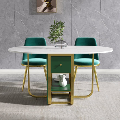 59.1" Modern Rectangle Leaf Folding Wood Dining Table with Storage Seats 4-6 People