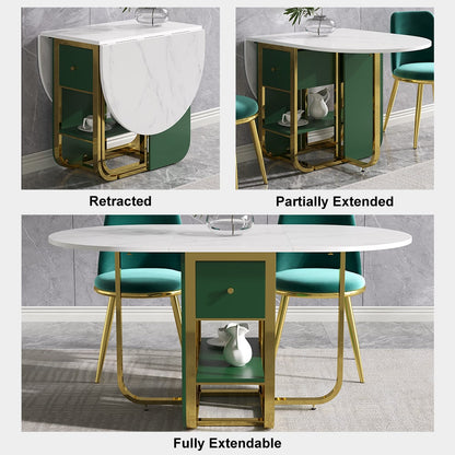 59.1" Modern Rectangle Leaf Folding Wood Dining Table with Storage Seats 4-6 People