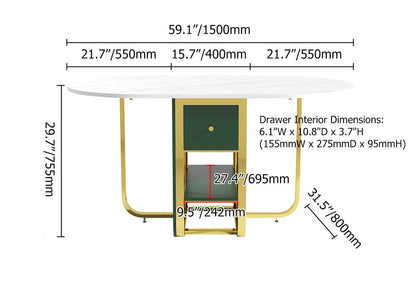 59.1" Modern Rectangle Leaf Folding Wood Dining Table with Storage Seats 4-6 People