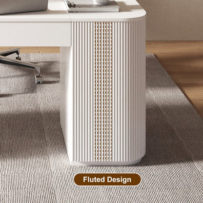 60" Modern White Standing Computer Desk with 2 Doors and Storage Office Desk