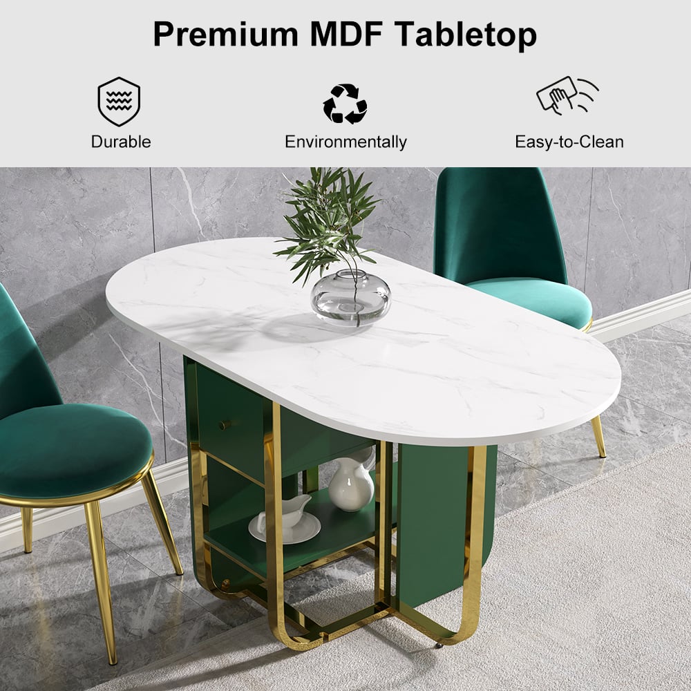 59.1" Modern Rectangle Leaf Folding Wood Dining Table with Storage Seats 4-6 People