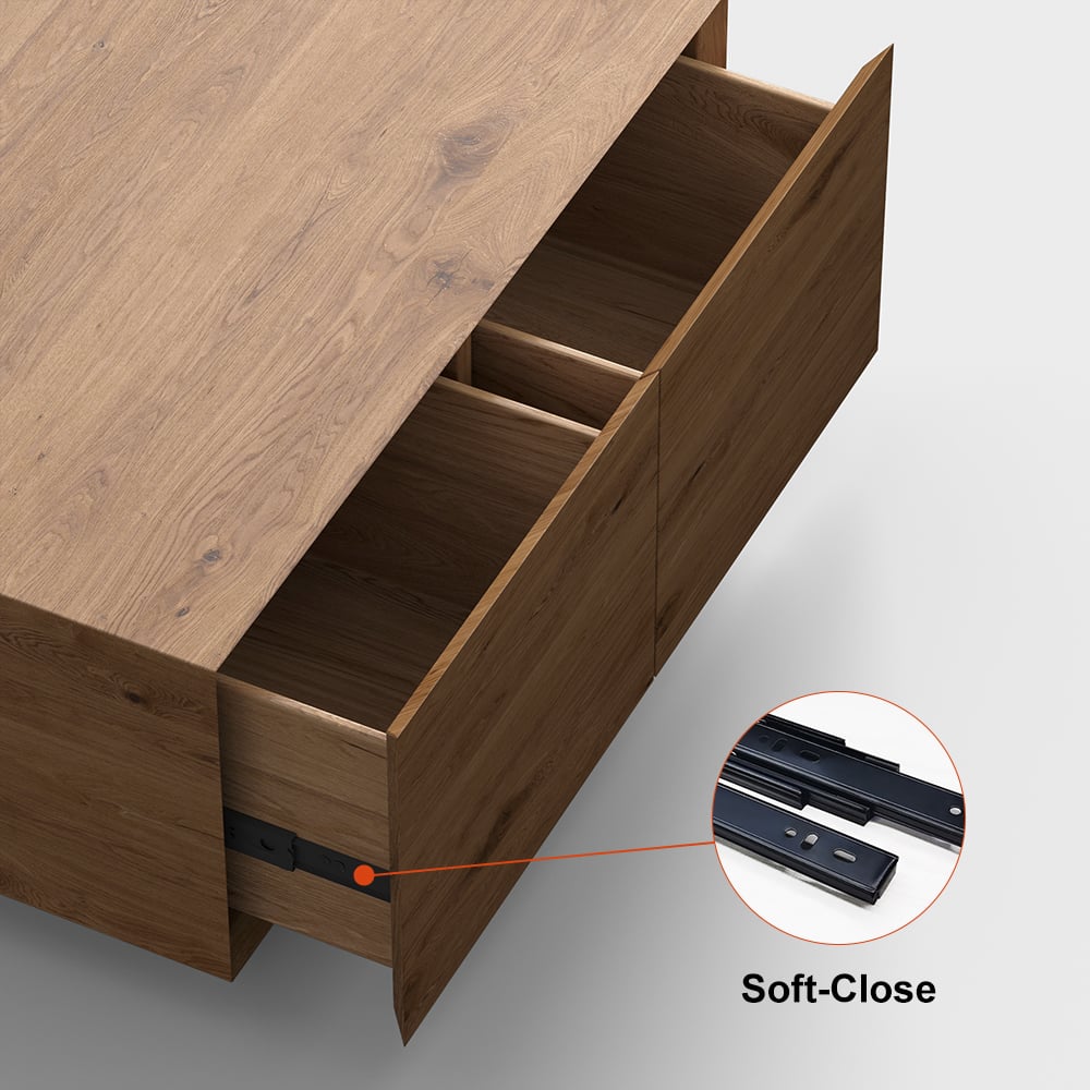 35" Square Pine Wood Block Coffee Table with 4 Drawers