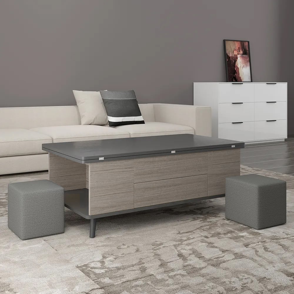 5 Pieces Lift Top Coffee Table Set with Storage Convertible Dining Table with Ottomans