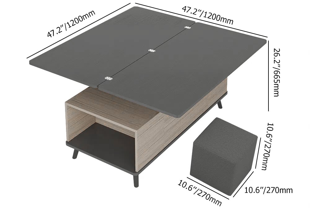 5 Pieces Lift Top Coffee Table Set with Storage Convertible Dining Table with Ottomans